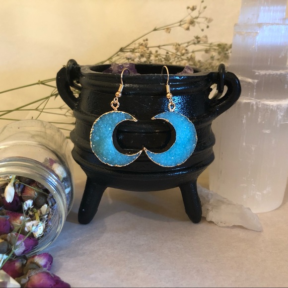 ariesmoon89 Jewelry - Pastel Druzy Resin Crescent Moon Earrings